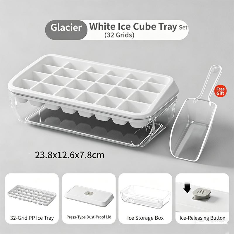Quick Release Ice Cube Tray With Storage Box And Scoop 18/32 Cavity Food Grade Ice Mold For Cocktails Whiskey And Daily Drinks