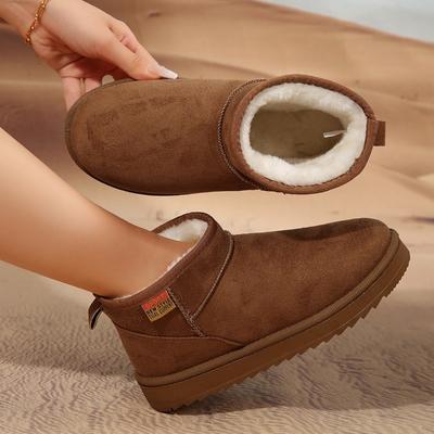 Мода 2024 новые зимние женские сапоги с круглым носком однотонные замшевые короткие модные сапоги с плоским дном