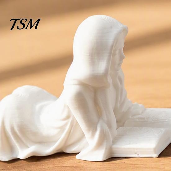 Artistic Desk Decoration Reading Girl Figurine, 3D Printed Lying on Her Stomach Small Statue for Bookshelves Sculpture, Elegant Woman Home Office