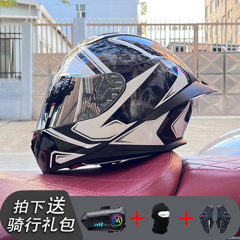 ECE/GB Certified Full Face Motorcycle Helmet With Bluetooth Intercom Men Women Use Large Rear Wing Stylish Design
