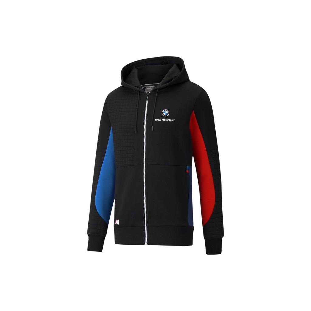 Puma BMW Motorsport Logo Patchwork Drawstring Zip Hoodie Jacket Men Outerwear Sky-Blue 531187-04
