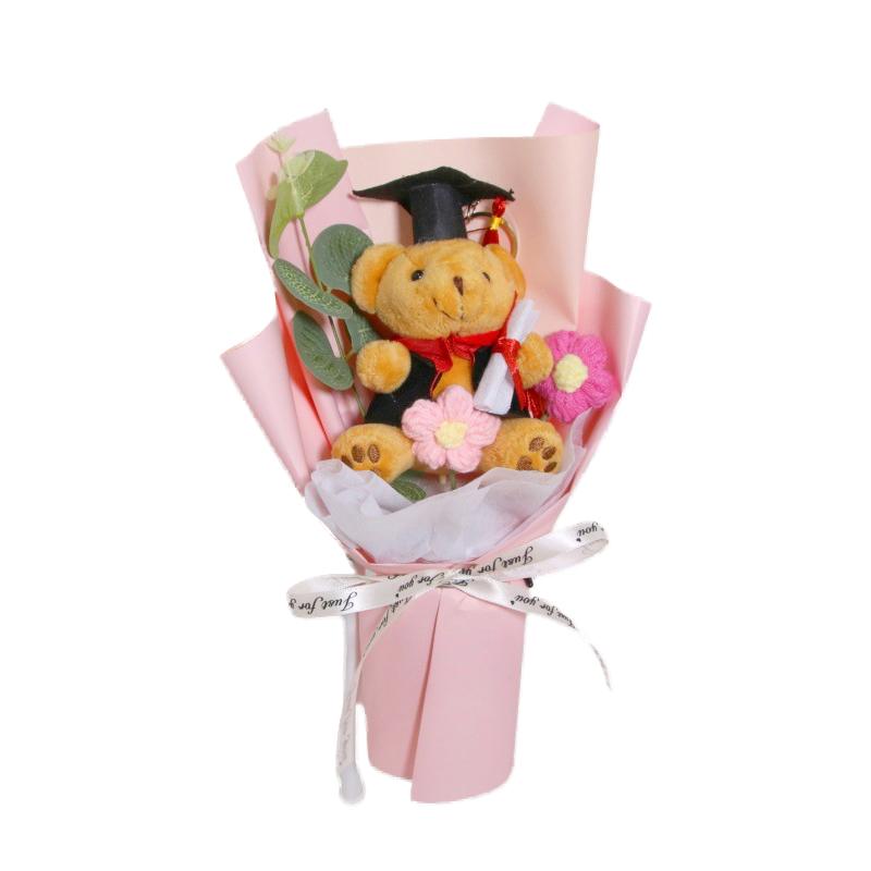 Выпускной сезон вязаный пуховый орнамент бант лента декоративный мультяшный медведь реквизит для фотосессии букет креативный подарок аксессуары