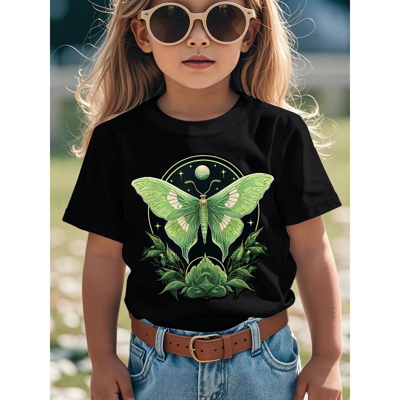 European sizes Kids' T-Shirt with a Luna Moth Design, Perfect for Insect Enthusiasts, Featuring a Witchy Aesthetic And Fairycore Elementsc