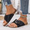 Fashion Shoes for Women 2024 Fashion Summer Women's Slippers Solid Buckle Decoration Open Toe Low-heeled Large Size Beach Slippers Women