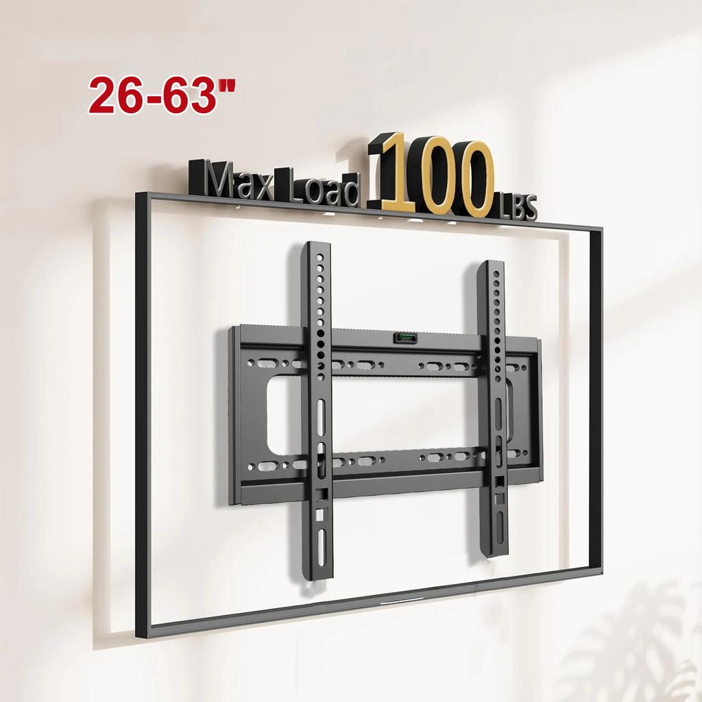 Fixed TV Wall Mount Bracket for 26-63 Inch Screens, Metal, VESA Mount 400x400mm,Load-Bearing 50Kg/110lb Secure Mounting for Home