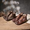 Handmade Vintage Genuine Leather Flat Ankle Boots Round Toe Soft Cowhide Women's Slip-on Shoes