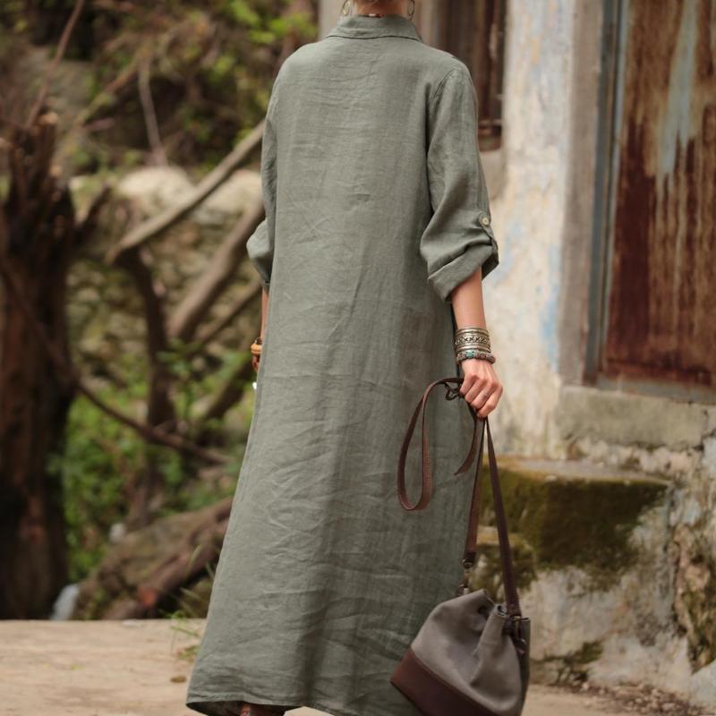 GMXIA Women's Fashion Summer Spring Solid Color Print Long Sleeve POLO-Neck Casual Dresses