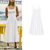 Summer New Product Women's Clothes Minimalist Square Collar Wide Shoulder Strap Linen Blended Sling Midi Skirt Dress 3269709