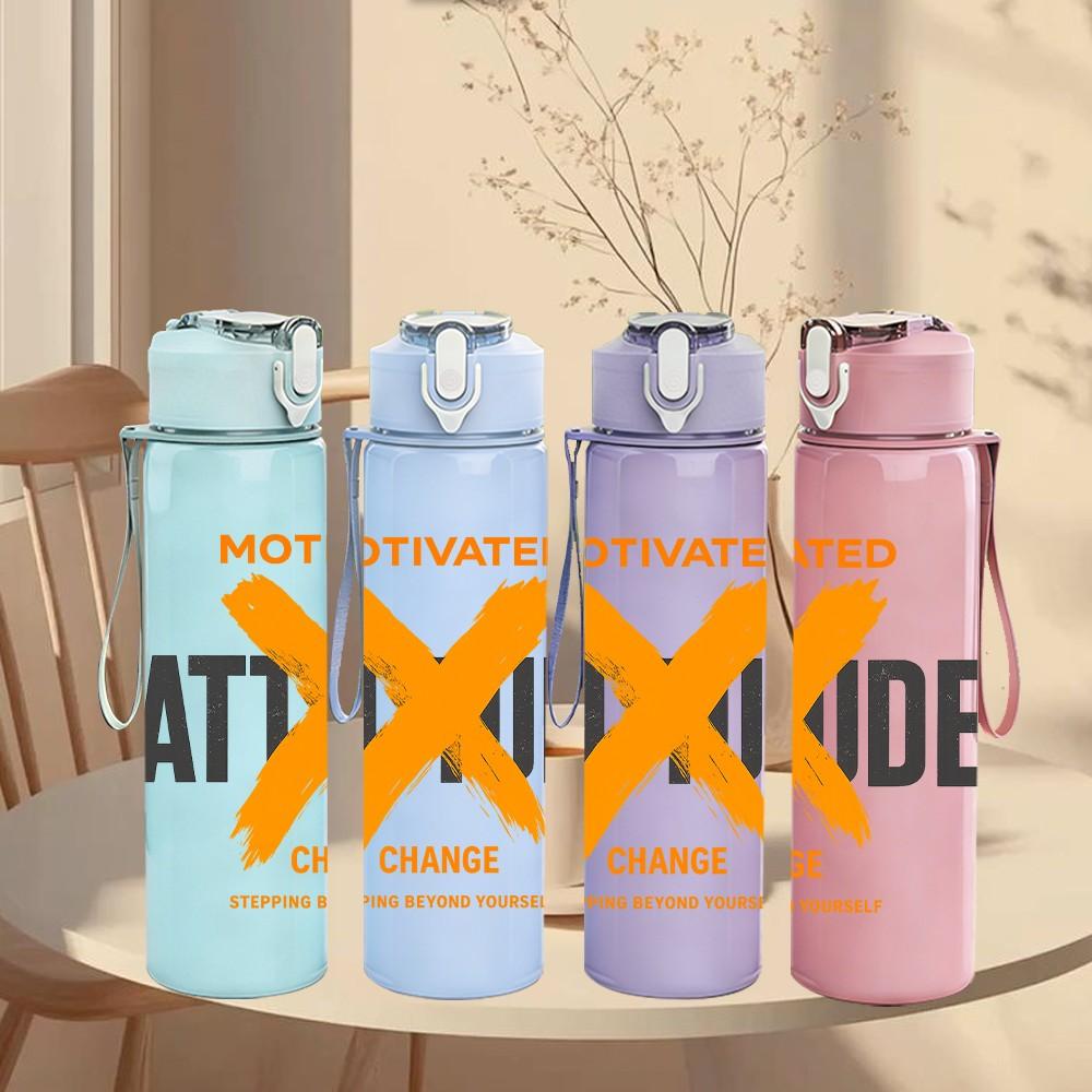 1PC Motivated Attitude Cross Print 750ml Color Plastic Sports Water Bottle Leakproof Flip Straw Lid Suitable for Sports Office Home Use