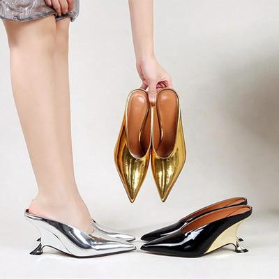 Модная новинка, роскошные дизайнерские туфли на танкетке, платформе, высоком каблуке, женская мода, остроносые туфли для вечеринок, серебряные мюли, шлепанцы, женские туфли-лодочки