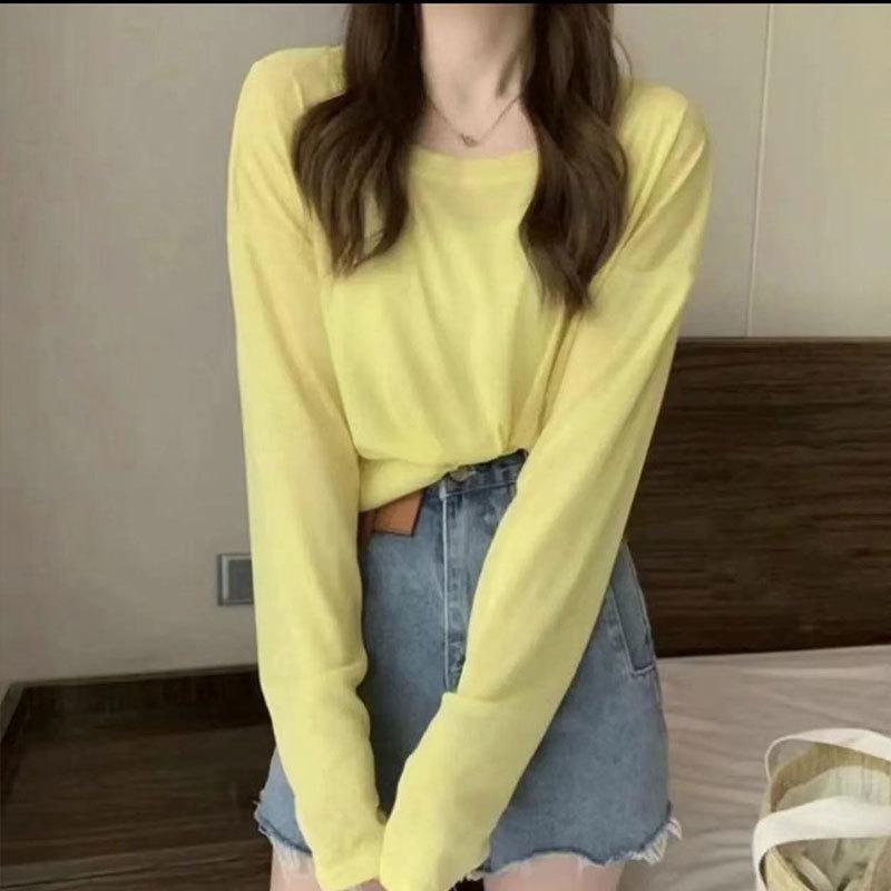 Женский шифоновый свитер Ice Silk 2025 года: Легкая блузка из сетчатой ткани с защитой от солнца