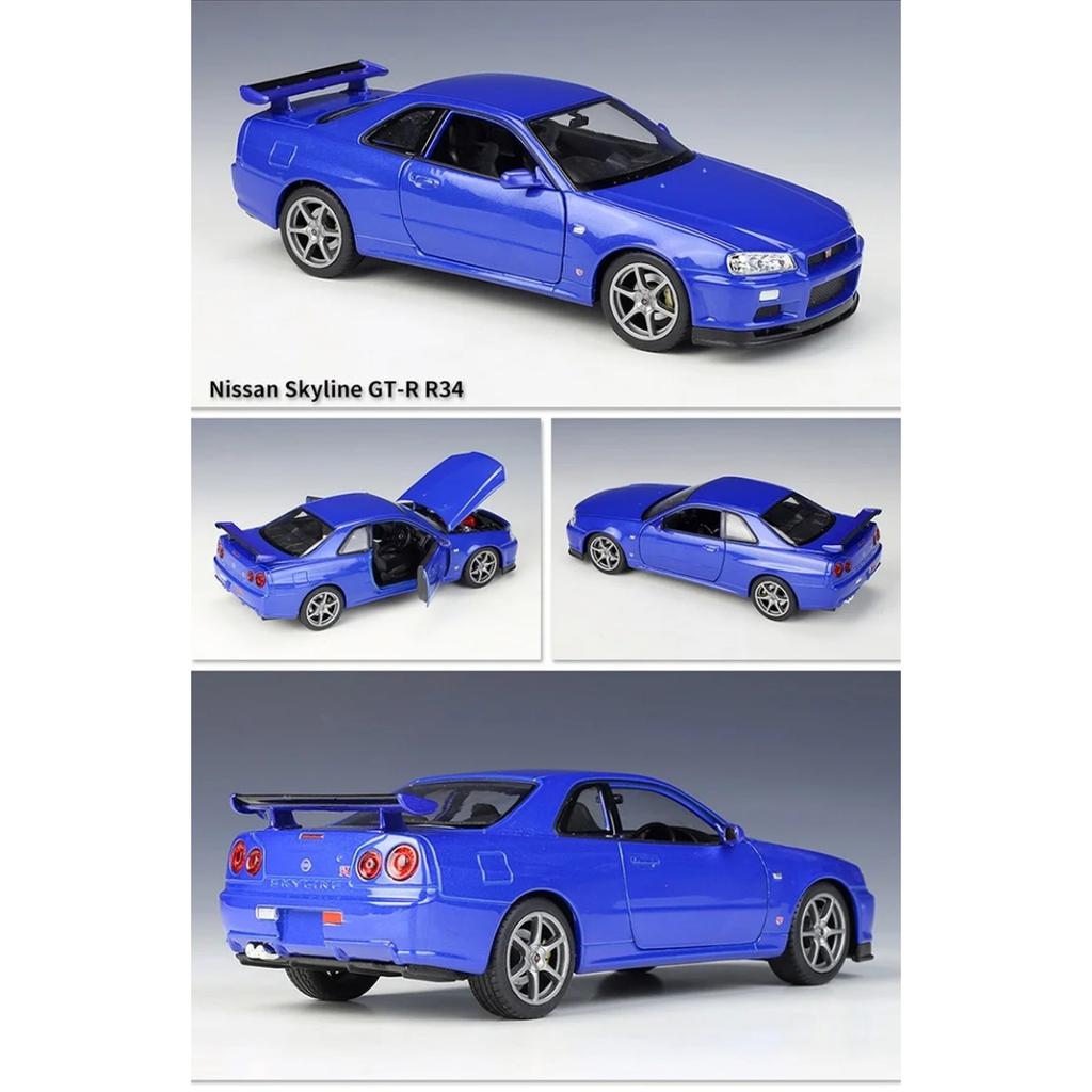 WELLY 1/24 Nissan Skyline GT-R R34 Сплав Масштабная Модель Автомобиля Модель Литой Металл Статическая Коллекция Детская Игрушечная Машина Транспортные Средства Подарки