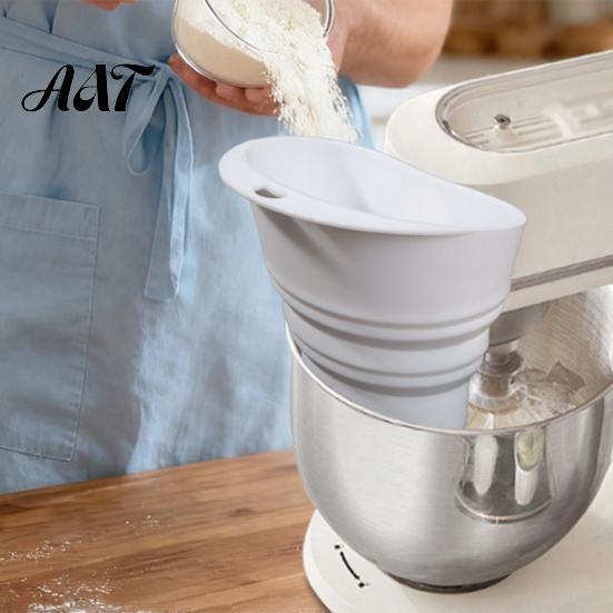 Durable Mixer Attachments Flour Funnel And Bowl Cover for Kitchen Aid Mixer, Mess Free Silicone Collapsible Pouring Baking Prep Tools Shield