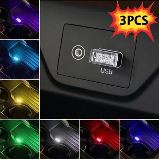 3x USB LED Lights Car Interior Neon Atmosphere Ambient Lamp Bulb Accessories