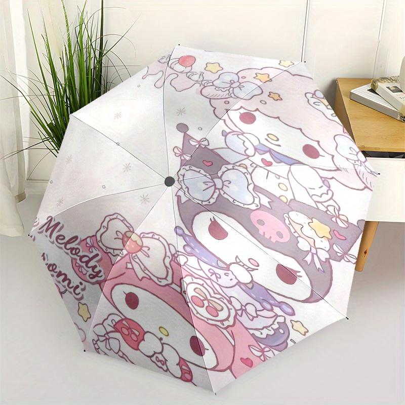 Kuromi My Melody My Sweet Piano Automatic 3-Fold Cartoon Umbrella Design, Cute Cartoon Pattern, Portable Outdoor Umbrella, Perfect, Holiday Gift for D