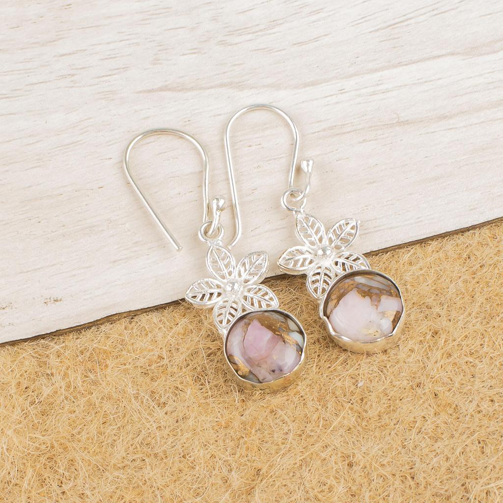 Серьги из розовой меди с бирюзой, ручной работы, из драгоценных камней, серьги из 925 стерлингового серебра, антикварные украшения, для подарка на помолвку