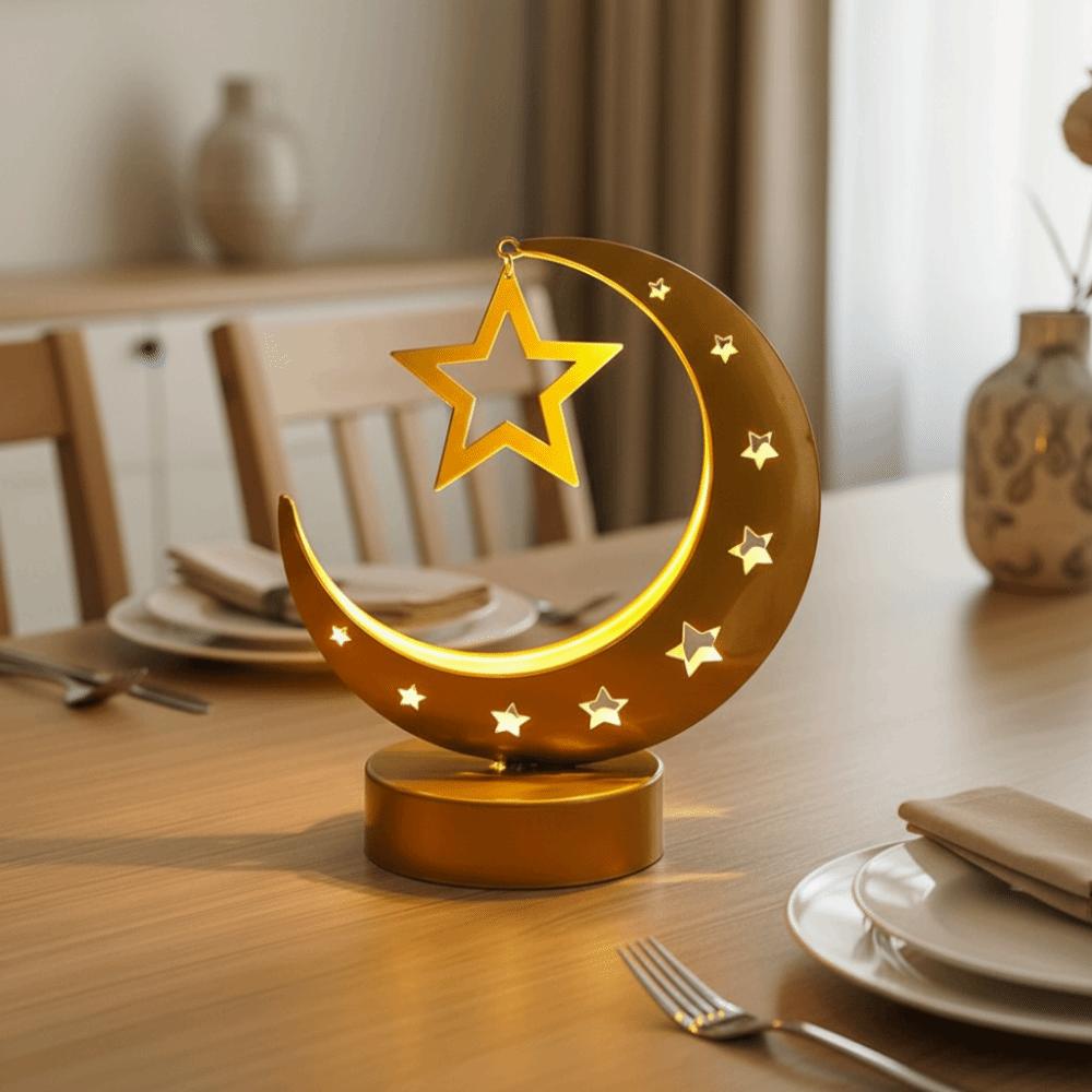 Metal Art Design Ramadan Desk Lamp Wrought Iron Hollow Eid Mubarak Lamp Party Decorations