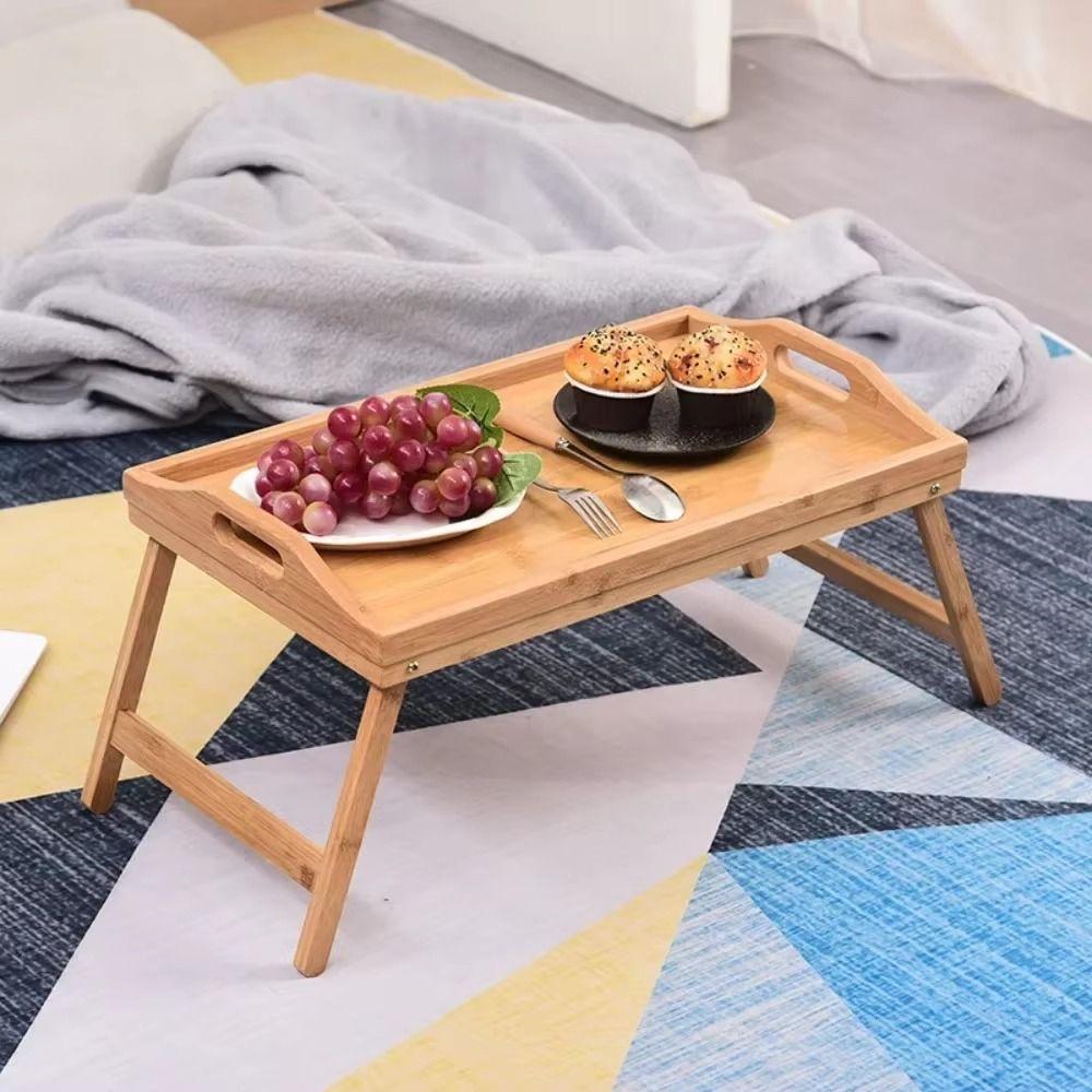 Foldable Legs Foldable Dining Table Bamboo Material Breakfast Serving Tray  Living Room