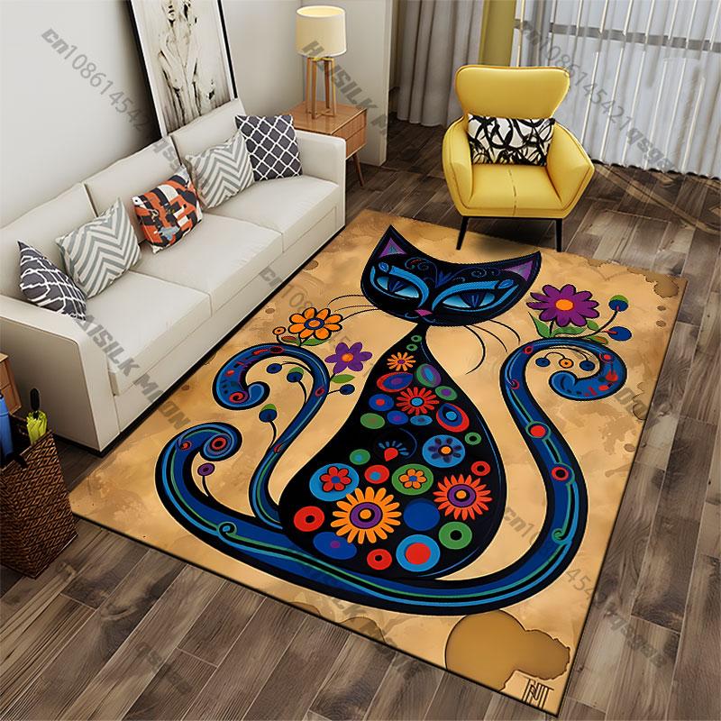 Colorful artistic floral cat carpet Yoga living room room decor children's crawling mat doormat area rug games mat