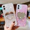 Luxury Bling Glitter Love Heart Mirror Sequins Phone Case For iPhone 15 13 12 14 11 Pro Max X XS Max 16 Cover
