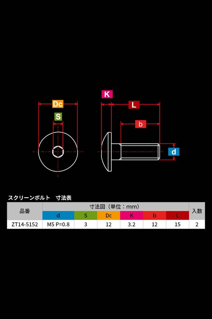 Болт титановый для экрана ZETA RACING M5 x 15 мм, 2 шт., общего назначения с нейлоновой шайбой, Dirt Freak D4992 (Старый номер модели: ЗТ14-5152)