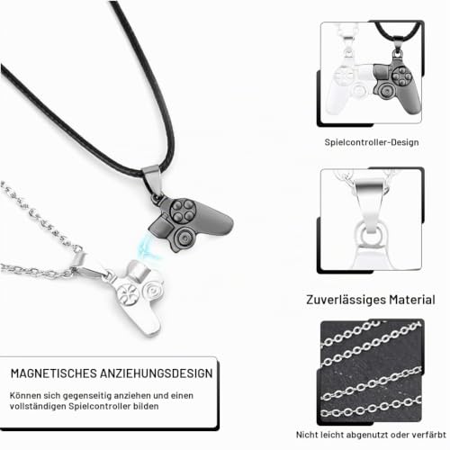 BEPSYOM Magnetic Couple Necklace Game Controller Pendant for Couples or Best Friends Valentine Gift Black