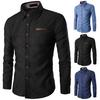 Men Spring Autumn Shirt Solid Color Long Sleeve Single-breasted Versatile Slim Fit Lapel Shirt Top Streetwear
