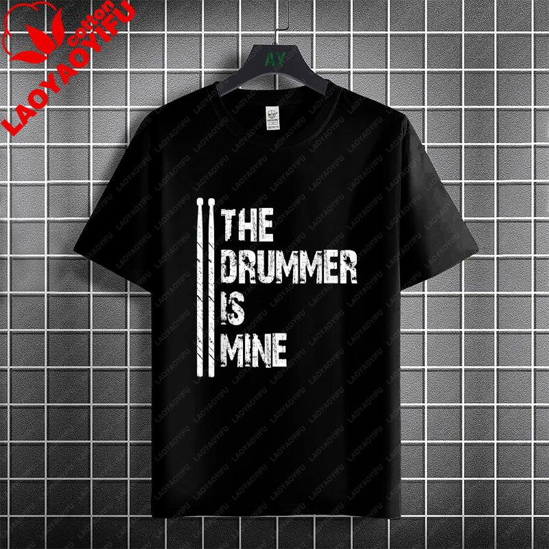 Rock Music Skeleton Drummer Rock on Drum Kit Graphic Tshirt 100Cotton Short Sleeve Round Neck Humor Style Casual Tshirt