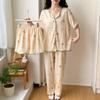 Spring Summer New Ladies Three-Piece Pajamas Loungewear Girl Bubble Crinkled Cardigan Cute Cartoon Summer Pajamas Loungewear Set