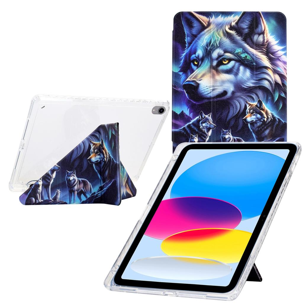For iPad (2025)/10.9 (2022) Case Y-Fold Stand Pattern Print Leather+Clear Acrylic Tablet Cover with Pencil Holder