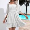 Летние женские платья с квадратным воротником в богемном стиле с рюшами и эластичной резинкой на талии выше колена, мини-платье с половиной рукавов, пуловер Mujer Vestidos