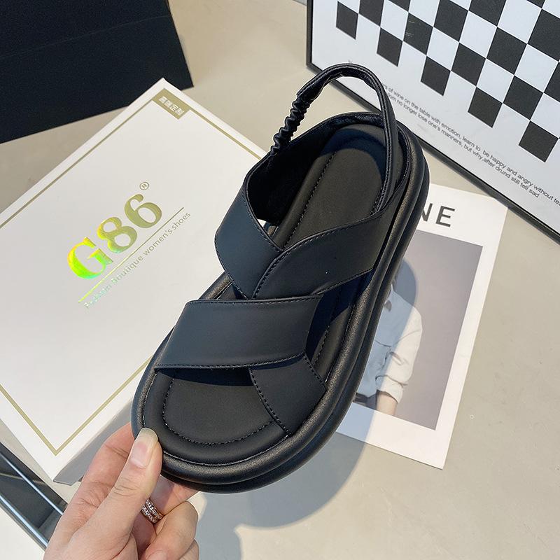 Сандалии женские римские из натуральной мягкой кожи на толстой подошве, новые летние универсальные пляжные сандалии 2024 года, не утомляющие ноги