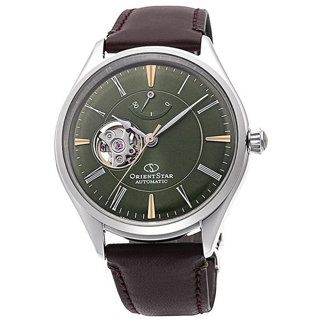 Orient Star Automatic Classic Made In with Open Green RK-AT0202E Men's Watch, Semi-Skeleton, Mechanical, Japan, 2-Year Manufacturer's Warranty, Heart,