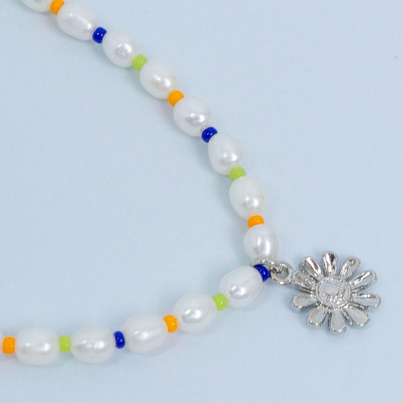 AUGUST ALICE Seed Freshwater Pearl Daisy Flower Bracelet_silver