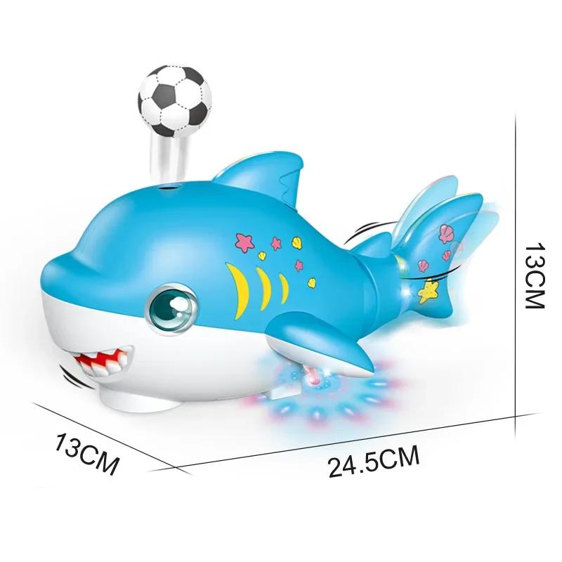 Non-Toxic Electric Shark Model Car Blowing Ball Robot Swing Tail Led Lights Music Interactive Entertainment Toys For Kids Baby Children