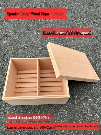 Spanish Cedar Cigar Humidor Box, 20-Cigar Capacity, Supports Various Styles and Sizes