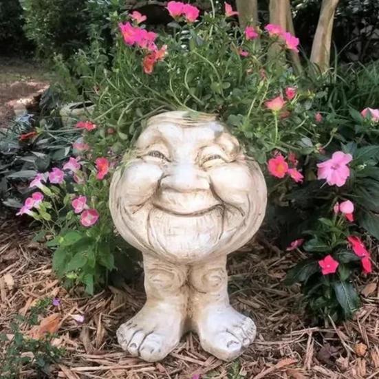 Fanyil Joy Planter Resin Sculpted Sheremart Joy Planter Face Statue Flower Pot with Feet for Indoor Outdoor Plants Decoration