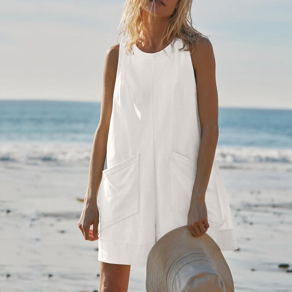 Oversized Rompers For Women Casual Sleeveless Wide Capris  Jumpsuit With Pockets