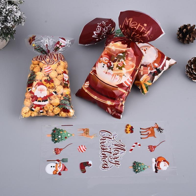 50Pcs Christmas Candy Bags Christmas Decorations Santa Gift Bag Navidad Xmas Gift Bags Christmas Cookies Packaging Bag