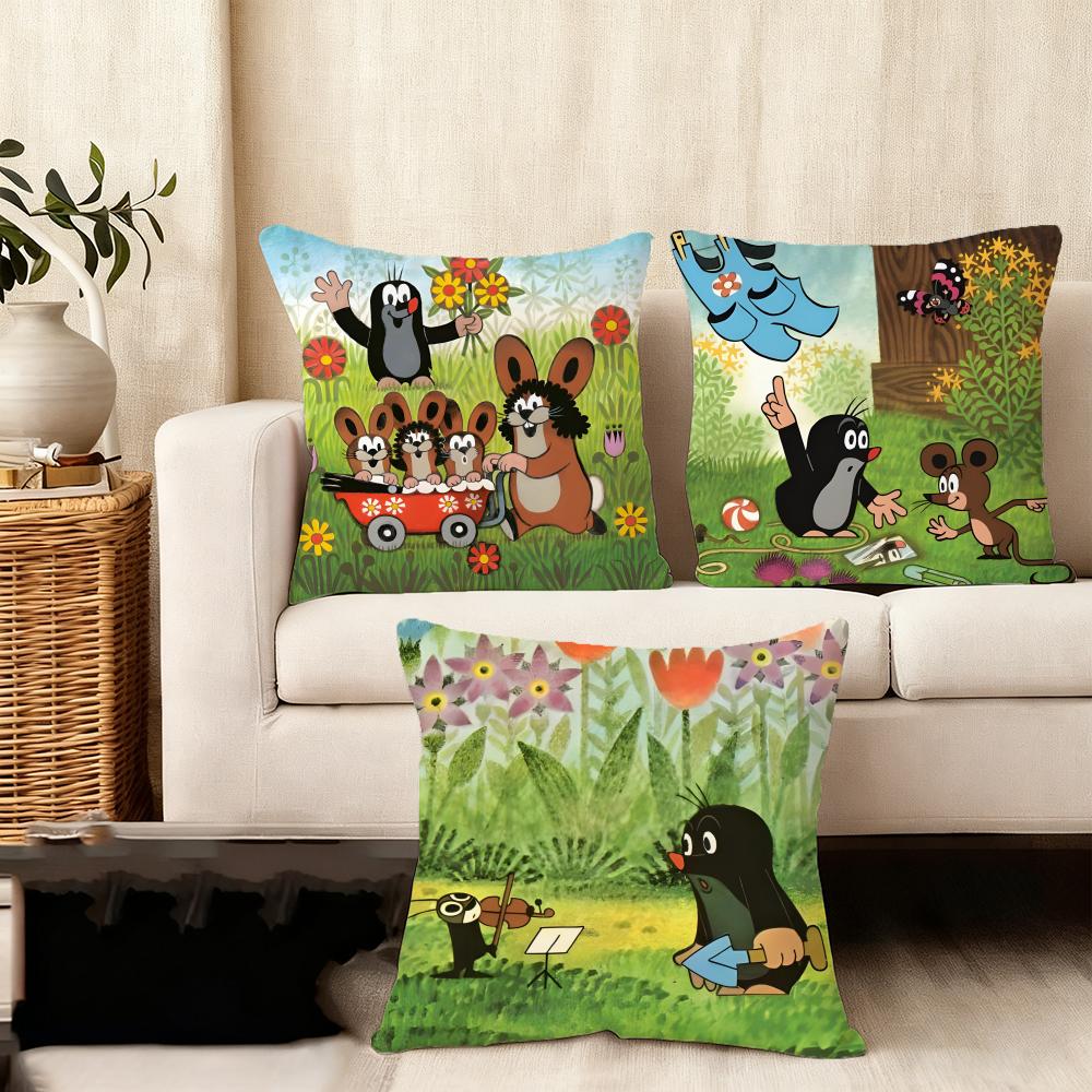 TThe LittleE Mole Cartoon Cushion Cover Plush Fabric Soft DoubleSided Printed Sofa Warm Winter Home Child Gift Pillow Case