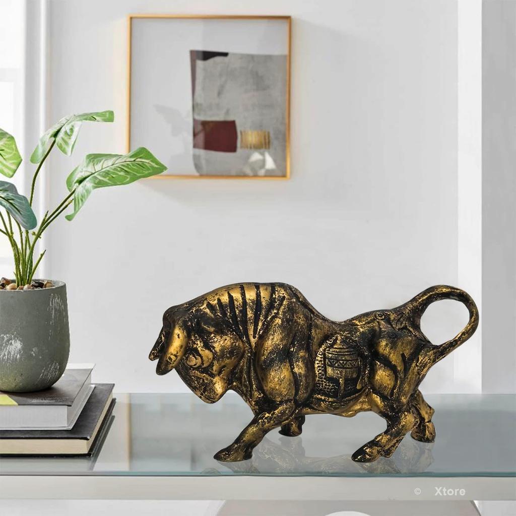 Статуя быка из смолы с латунной отделкой для домашнего декора (Упаковка из 1 шт., золотисто-черного цвета)