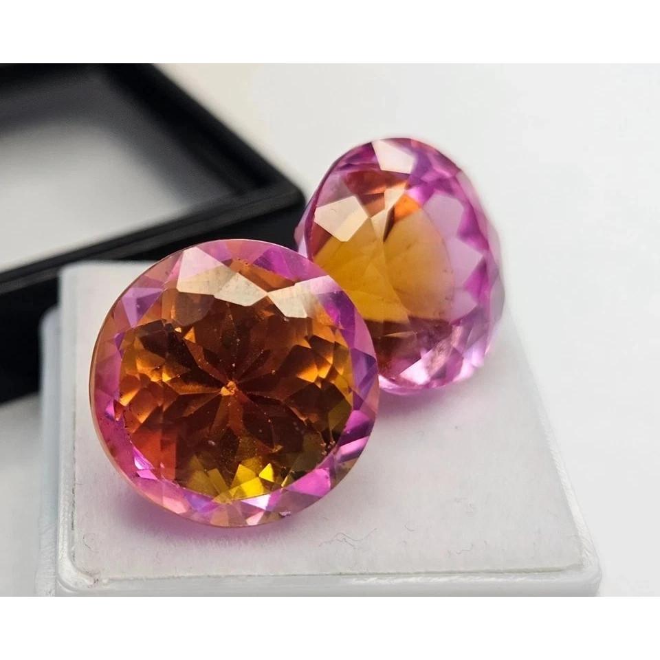 Natural Pitambari Sapphire Bi-Color Round Cut 35 Ct Pair Stunning Gemstone