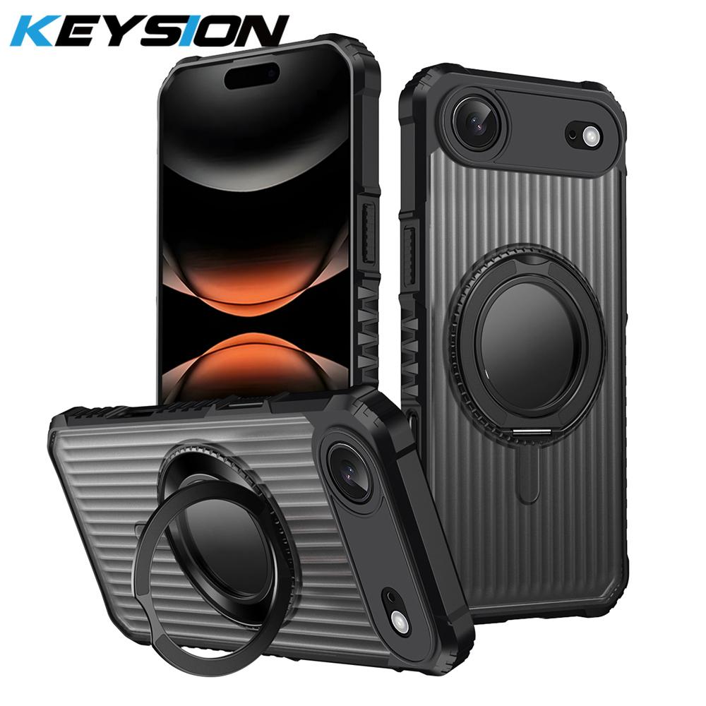 KEYSION Чехол-подставка с вращающимся на 360° кольцом для MagSafe для iPhone 17 Pro Max 17 Air Матовый Прозрачный Магнитный Противоударный Чехол для Телефона