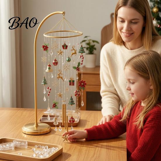 Winter Seasonal Window Hanging Decor DIY Christmas Wind Chime Kit, Faux Crystal Bead Ornament Craft Set Unique Holiday Present for Friends with Metal