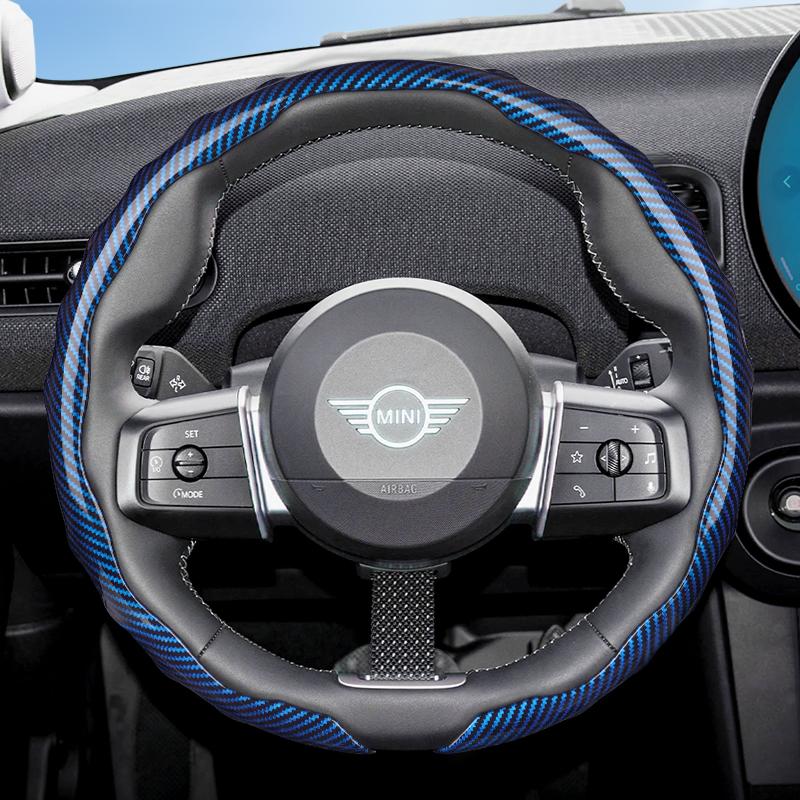 Suitable for Mini Carbon Fiber Texture Steering Wheel Cover Snap-On Wave-Shaped Sports Design Protective Shell Countryman Cooper 2 4 Door akvnt44
