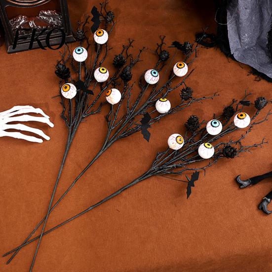 Halloween Artificial Branch Black Branches, Scary Eyeballs Picks with Bats Pine Bat And Eyeball Cones for Gothic Vase Filler, Floral