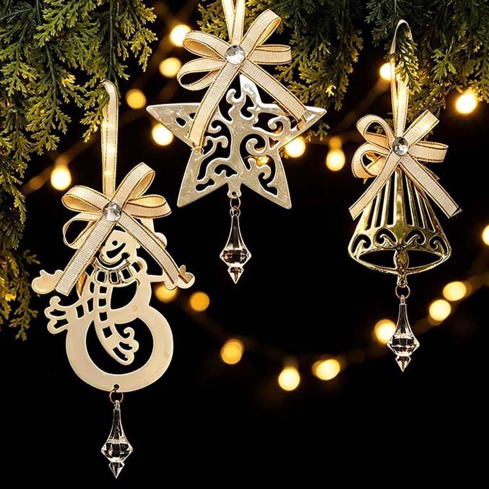 Tinplate Material Metal Christmas Ornaments Crystal Drop Tinplate Star Snowflake Family Homes