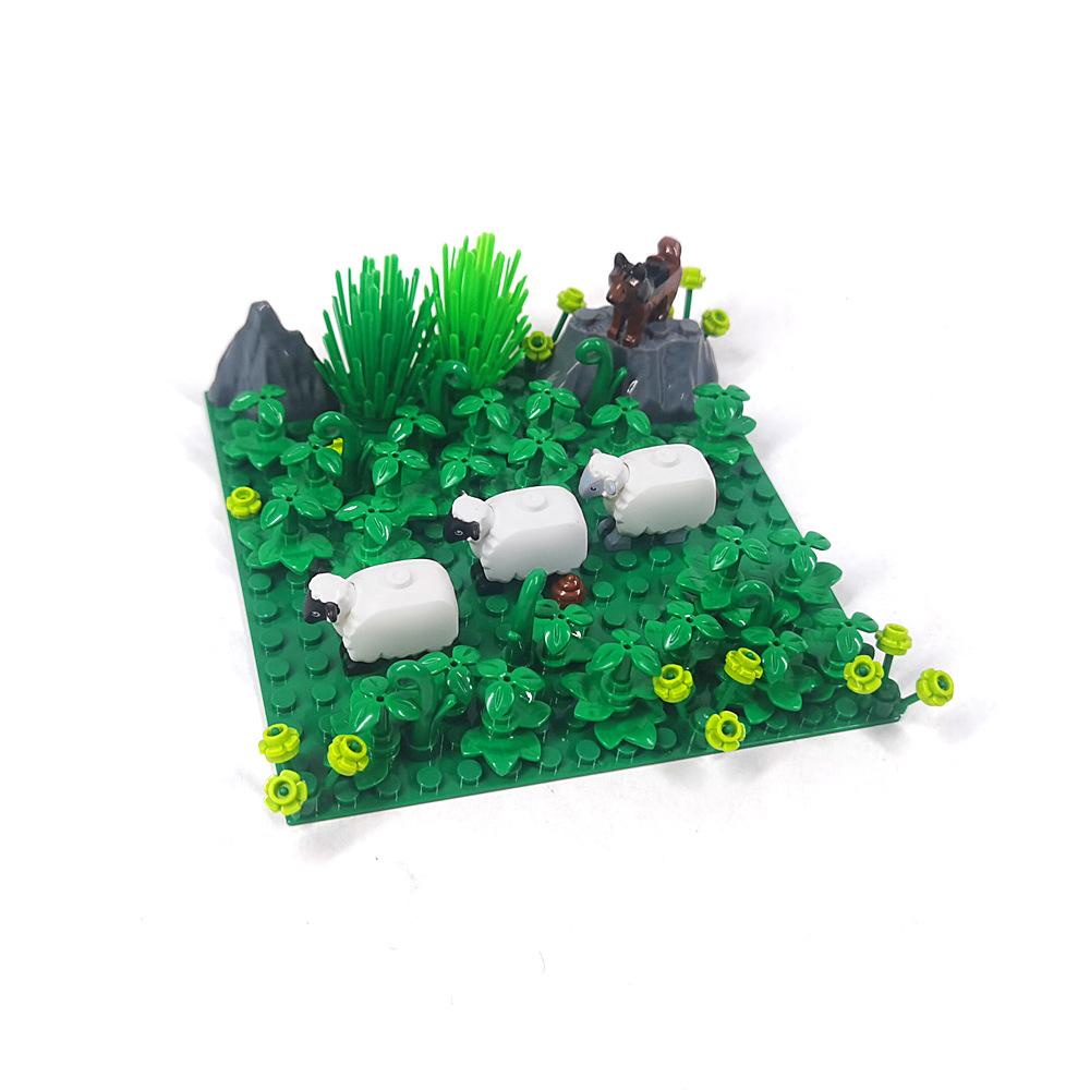 Sheep Ranch Sheep Pen Small Particle Building Block Farm Scene Ornament Grass Assembly Toy