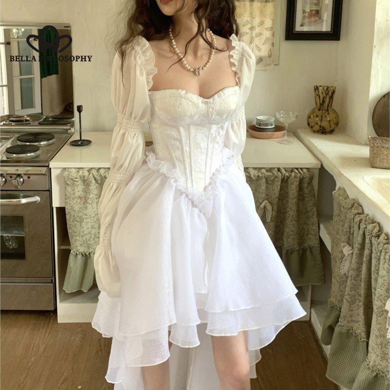 Весеннее элегантное белое платье феи с открытыми плечами, женское шикарное пышное платье принцессы, сетчатое пышное платье