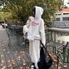 Женский зимний флисовый худи с капюшоном и комплект спортивных штанов - Повседневный свободный крой, Большой размер, Американо-корейский стиль